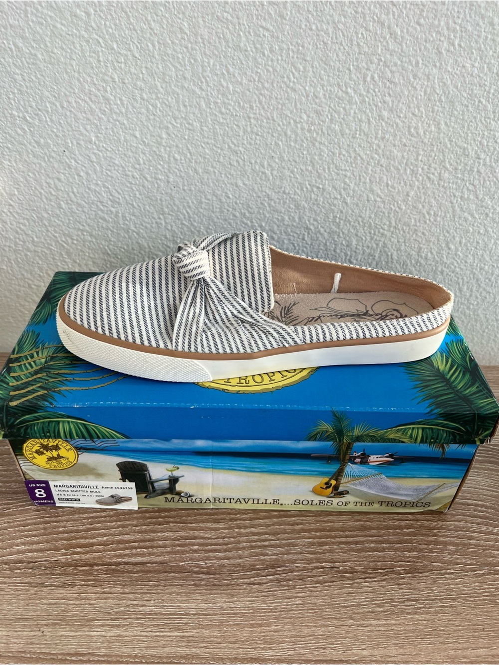 Margaritaville Women's Black and White Striped Knot Slip-On Mule